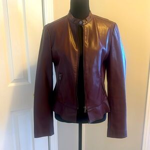Ann Taylor Factory Burgundy Vegan Leather Moto Jacket